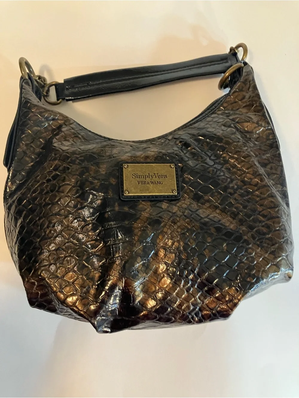 Simply Vera Vera Wang Bronze Black Croc Hobo Bag Metallic